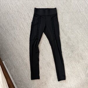 MICHI Black High-Waist Leggings with Front Lattice Detail